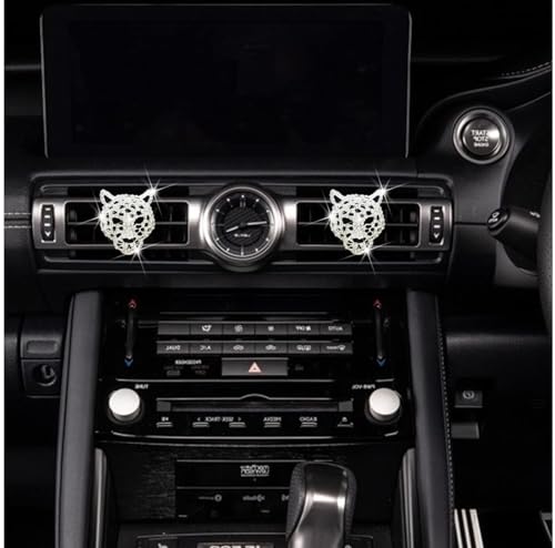 Image of 2Pcs Silver Bling Leopard Air Vent Clips, Crystal Leopard Car Air Fresheners and Diffusers, Rhinestone Car Decoration and Interior Accessories