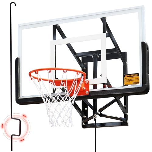 53” Wall Mount Basketball Hoop - Aluminum Alloy Frame & PC Backboard | Adjustable Height 7.71-10ft | Shatterproof, All-Weather | Indoor/Outdoor | Garage/Backyard