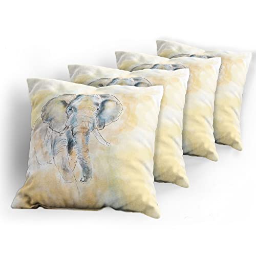Ambesonne Elephant Decorative Throw Pillow Case Pack Of 4, Elephant Watercolor Style Illustration Wild Creature Safari Exotic Wildlife Theme, Cushion Cover For Couch Living Room Car, 20", Cream Grey #TOP4