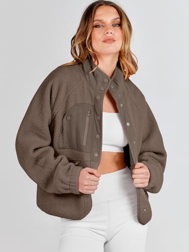 ANRABESS Womens Fuzzy Fleece Jacket Fall Casual Long Sleeve Cropped Sherpa Button Down Shacket Coats Outwear With Pockets2