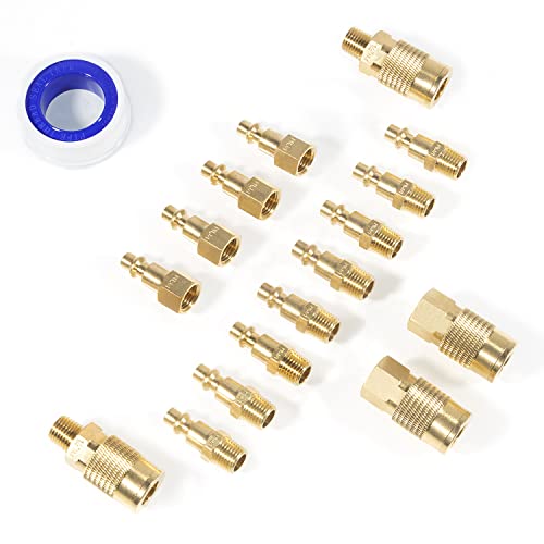 1/4' Air Coupler and Plug Kit 16pcs, Quick Connect Air Hose Fittings, I/M Industrial Type 1/4' NPT Hose Connectors Set for Air Compressors