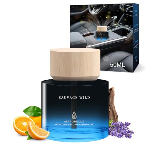 Car Air Freshener 50ML (1.7 FL OZ) Car Air Fresheners Diffuser, Woody Citrus Fragrance Oil Car Air Freshner, 180+ days Long Lasting Car Perfume, Wooden Cup Design, Made in USA