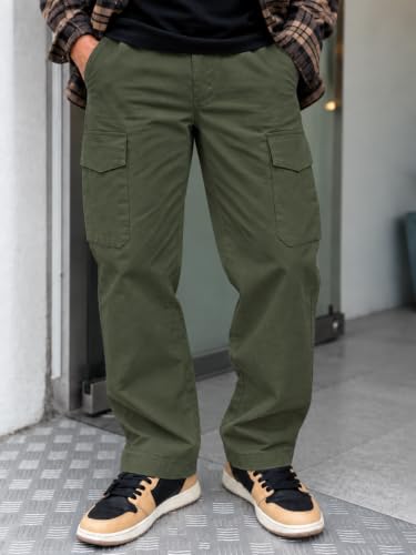 Image of Leriya Fashion Men's Loose Low-Rise Baggy Cargo Pants - Cotton Trousers with Adjustable Drawstring Waist - Casual Streetwear Utility Cargos | Men Relaxed Fit Pants Relaxed Fit Pant