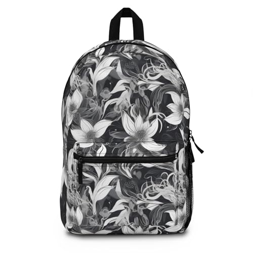 Backpack Monochrome Floral Elegance Black and White Botanical Pattern