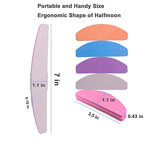 Nail File And Buffer (10 Pcs), Buffer Block Nail Files Double Sided 100/180 Grit For Acrylic And Natural Nails, Fingernail Emery Board Buffing Blocks Manicure Set Nail Care Kit Tool Halfmoon Arc #TOP1