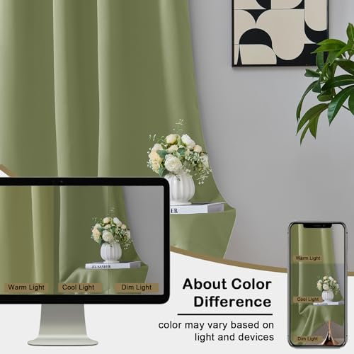 Image of Sage Green Blackout Curtains 96 Inch Length 2 Panels Set, Solid Thermal Insulated Room Darkening Soft Fabric Privacy Curtains for Sliding Door, Dual Rod Pocket Window Drapes, 2x50Wx96L Inches