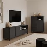 Lomadox Wohnzimmer Möbel Set in Anthrazit modern mit Lowboard & Highboard, 2-teilig, Wohnwand, Anbauwand, Fernsehwand, Fernsehschrank, Kommode, Wohnzimmer-Set