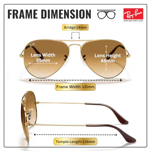 Image of Ray-Ban RB3025 AVIATOR GRADIENT Pilot Shaped Sunglasses for Men & Women with Official RAYBAN Eyewear Kit