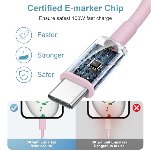 Image of USB to USB C Cable for iPhone 17 16 15 Type C Carplay 2Pack 5FT Cable Pink | Fast Charging Carplay Cable, USB C Carplay Cord Compatible with iPhone 17 16 15