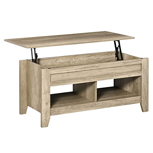 HOMCOM Table Basse relevable 2 niches et Coffre en Bois chêne