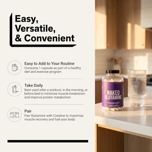 Image of NAKED L-Glutamine Muscle Recovery Capsules, 1000mg, 240 Count, Made in The USA, Non-GMO, Gluten and Soy Free