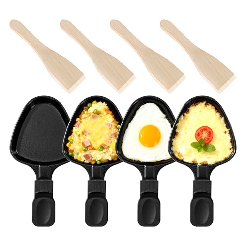 Kosmosta Raclette Pfännchen Dreieck mit Holzspateln Antihaft Grillpfannen Mini Käse Schmelzer Raclette Zubehör Ersatz Tischgrill Party (4er Set)