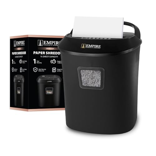 EMPIRE 14-Sheet Cross-Cut Paper Shredder | Heavy Duty for Home & Office 25 Litres Bin | Shreds Credit Cards Staples & Paper Clips | Overheat Protection Secure P-3 Shredding OS1201C (Black)