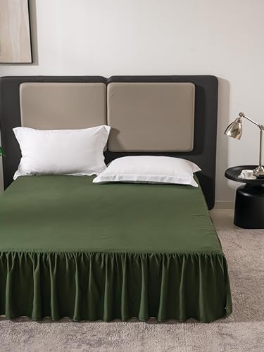 Image of Bed Skirt Twin Size 14 Inch Drop Ruffled Bed Skirt with Split Corners | Bed Skirt with Platform, Soft and Stylish 100% Microfiber,Green