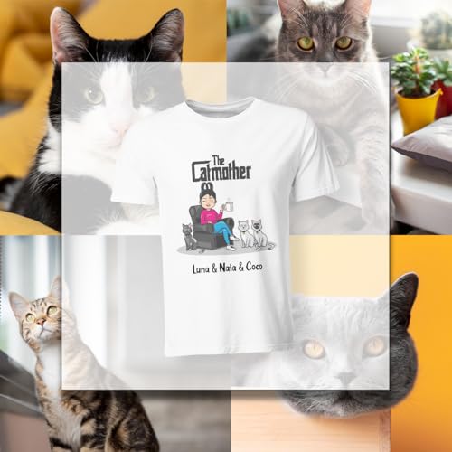 TASSENTICKER T-shirt personnalisé - The Catmother - Cat Mother - Amoureux des chats - Maman à chat - Cadeaux - Idée cadeau - Cadeaux d'anniversaire, Blanc., L – vue 5