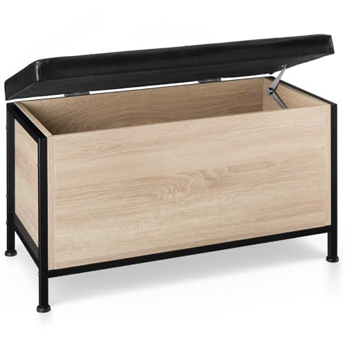 tectake® Coffre de Rangement 81,5 x 41,5 x 50,5 cm, avec Banquette matelassée en Similicuir, Banquette Coffre 88 L, Style Industriel, Meuble de Rangement...