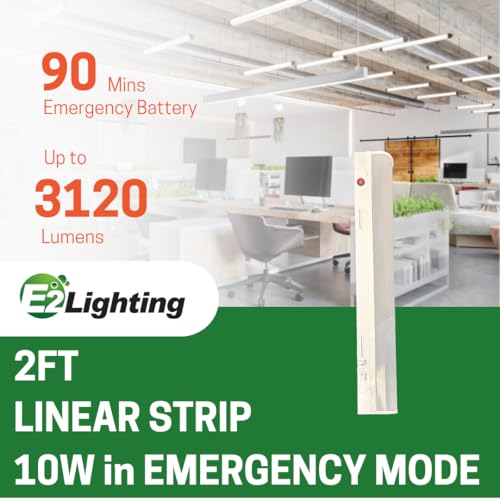 Image of E2 LIGHTING 2ft LED Light Strip, Linear with 10 W Emergency Battery, 18W /24W 3 CCT Tunable 3500K /4000K /5000K, Dimmable, Ideal for Warehouse Use