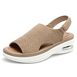 mysoft Women's Comfortable Air Cushion Support Walking Sandals Breathable Knit Slingback Platform Shoes