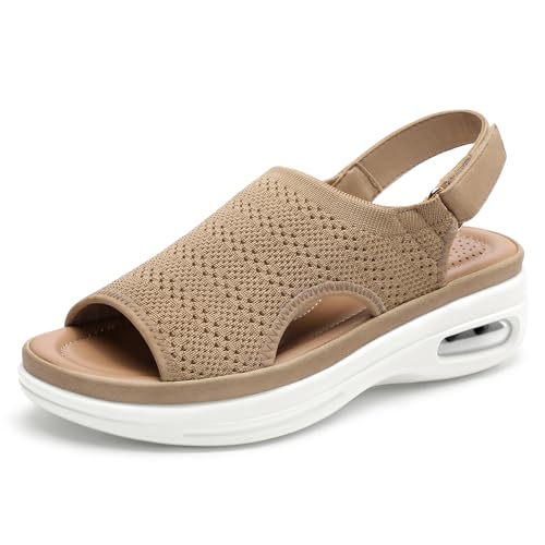 mysoft Women's Comfortable Air Cushion Support Walking Sandals Breathable Knit Slingback Platform Shoes