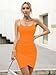 Missufe Women's Sleeveless Spaghetti Strap Ruched Bodycon Sundress Summer Casual Mini Cami Dress (Orange, Medium)