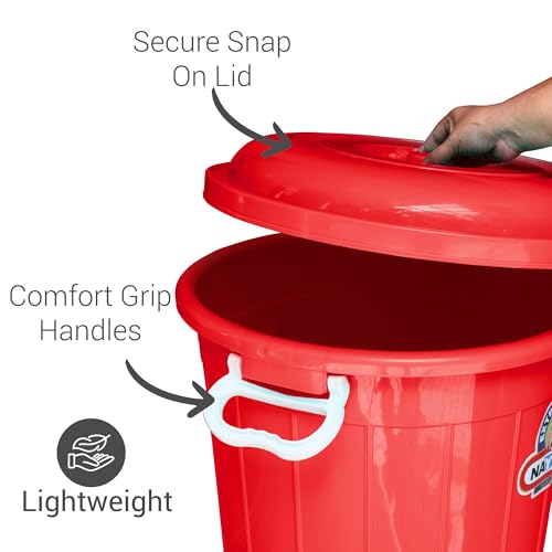 Image of Nayasa Bucket 102 with Lid- 100 Ltrs, Plastic Water Storage Bucket| Unbreakable Multipurpose Storage, Red