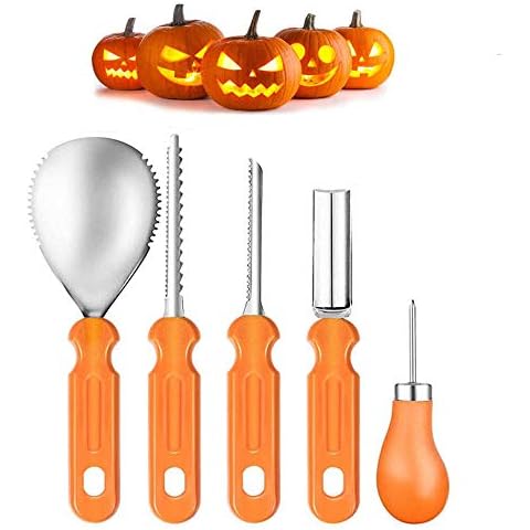 Sunwuun Halloween Pumpkin Carving Kit, 5 Piece tainless Steel Pumpkin Tools, Sturdy Pumpkin Carving Tool Kit for Kids Cover