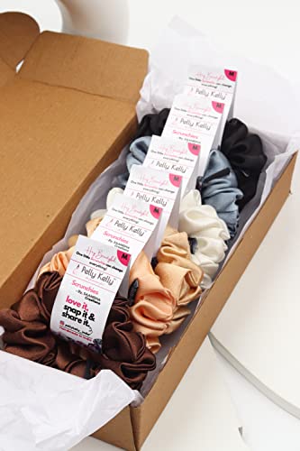 Image of Premium Satin Scrunchies for Women | Hair Bands, Ponytail Holders & Rubber Bands | Fluffy, No-Damage Hair Ties | Girls Hair Accessories | Medium Size | Pack of 6