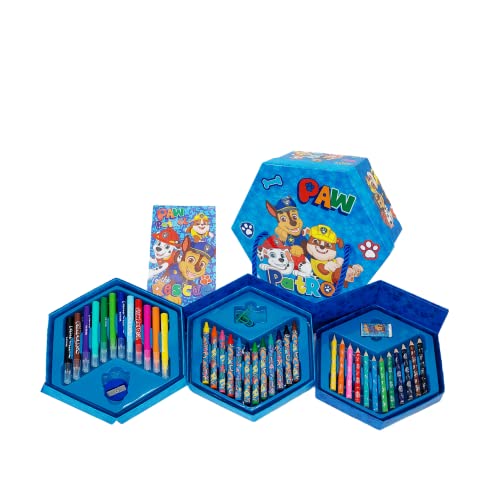 Paw Patrol Conjunto de papelaria, inclui lápis de cor, marcadores, cera de cor, apagador, acapuntes, caderno, clipe, estojo de padrão canina, conjunto escolar crianças