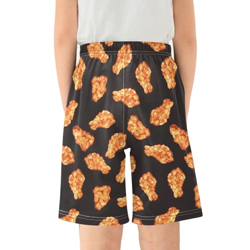ALAZA Yellow Fried Meat Black Pajama Shorts Elastic Waist Casual Sleep Shorts with Pockets Size 6-142