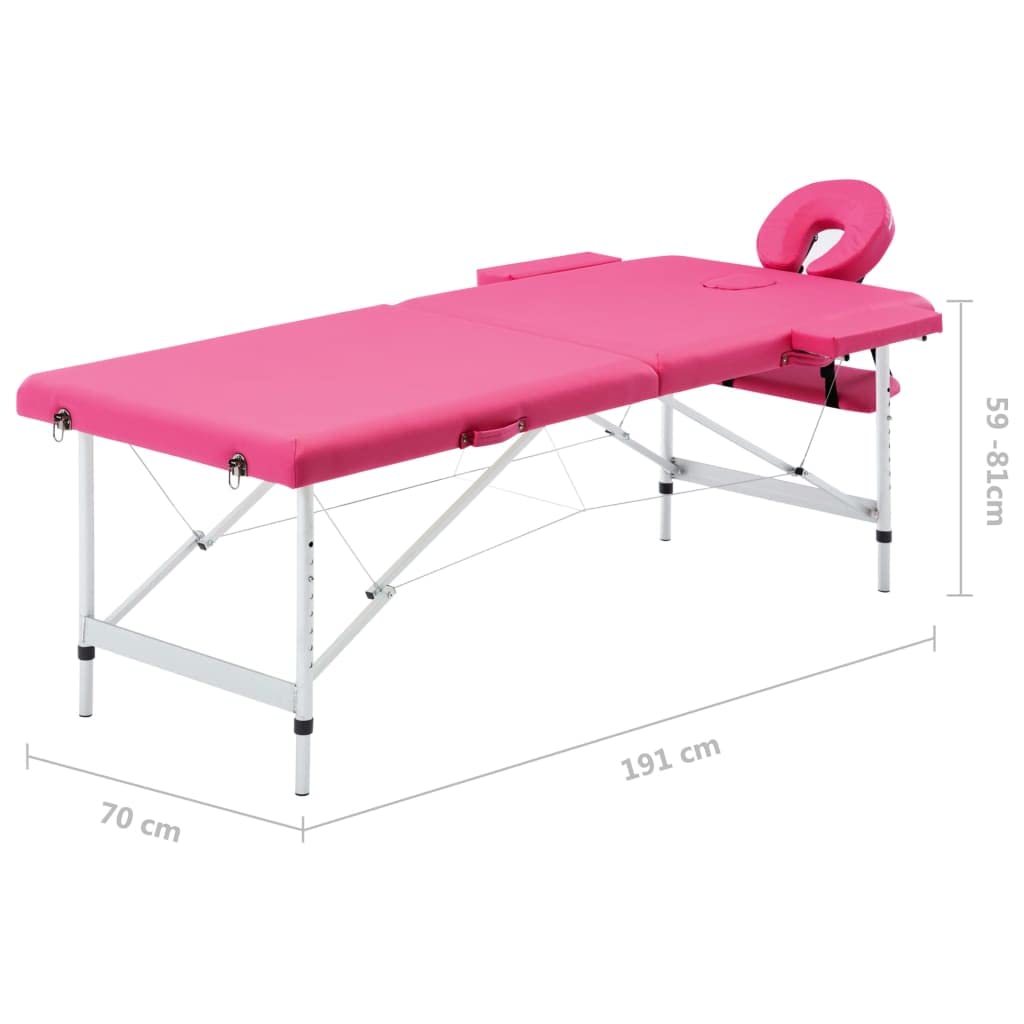 vidaXL Camilla de Masaje Plegable 2 Zonas Aluminio Rosa
