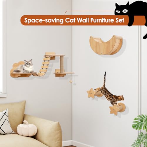 Juego de 6 estantes murales para gatos de madera miniatura 6