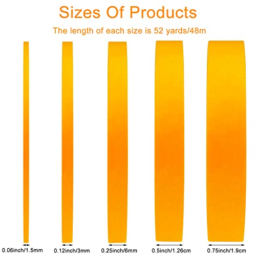5 Rolls Masking Tape Fine Line Tape 1/16, 1/8, 1/4, 1/2 And 3/4 Inch X 52 Yard Fineline Masking Tape Automotive For Diy Car Auto Paint (Yellow) #TOP1