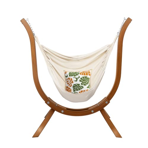 Oncloud Boho Hanging Chair Set - Modern Boho Swing Hammock Chair with Stand for Relax, Stylish Indoor Outdoor Hammock Chair with Stand, 330 LBS, Natural (Natural)