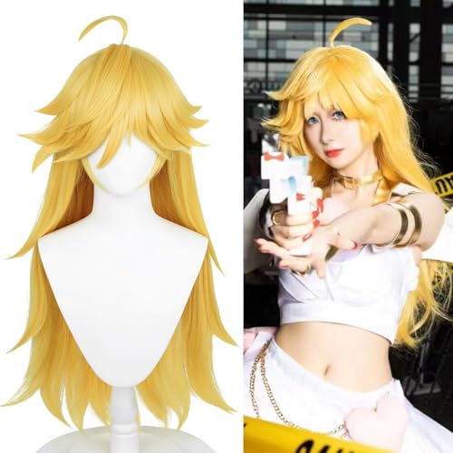 Image of Half and Half Panty Cosplay Wig Long Blonde Anime Wig with Bangs Golden Spiky Layered Peach Costume Wigs Synthetic Hair for Women Halloween Party