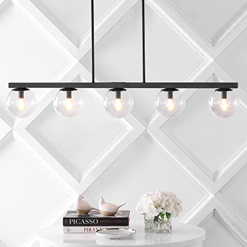 JONATHAN Y 45.5" Black/Clear 5-Light Modern Glam Iron Globe Linear LED Pendant for Kitchen Island, Dining Room, White Glass Shade (JYL7572B) by JONATHAN Y - Image 3