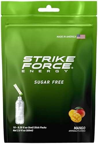 Image of Strike Force Energy Drink Mix - Mango Flavor - Natural Tasting Caffeine Drink - Turn Any Drink into an Energy Drink - Zero Calories, Sugar Free (10 Liquid Packs)