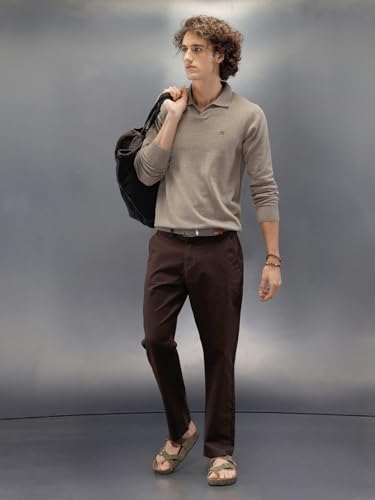 Image of WROGN Men's Cotton Blend Trousers | Solid | Regular Fit