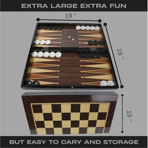 Juego de Mesa Backgammon y Damas 2 en 1 Madera 19 pulgadas miniatura 3