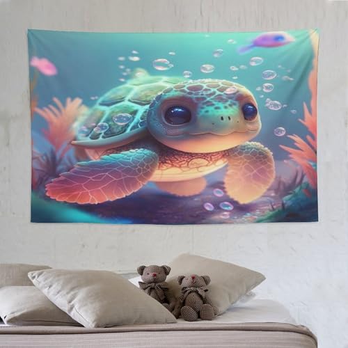 Tapisserie murale tortue tissu imprimé decoration 150x230
