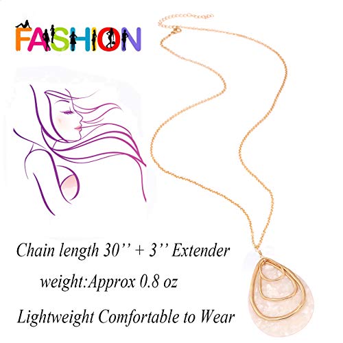 Moloch Long Necklace For Women Girls Geometry Teardrop Acrylic Circle Pendant Necklace Statement Boho Acetate Resin Necklace Minimalist Gift (White) #TOP5