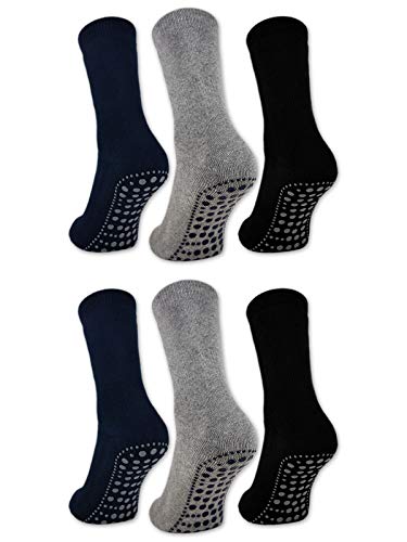 sockenkauf24 3 oder 6 Paar Damen & Herren ABS Socken PREMIUM Anti Rutsch Socken Stoppersocken Noppensocken Schwarz Blau Grau - 8600 (35-38, 6 Paar-Schwarz/Bl/Gr)
