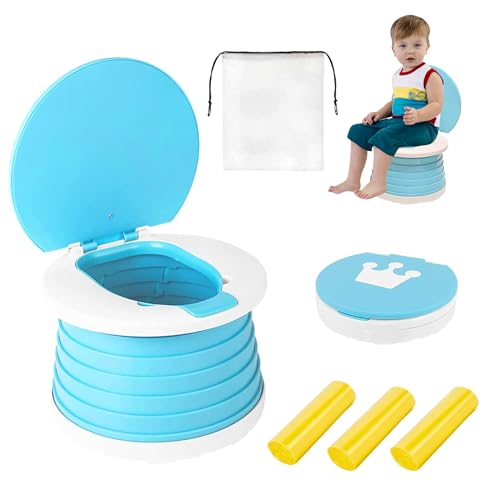 Image of portable, foldable potty seat for toddler, Training Toilet Seat Emergency Toilet for Car, Camping, Outdoor, indoor (light blue, small)