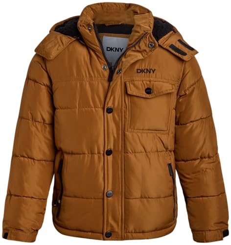 Image of DKNY Boys Puffer Jacket - Wind Water Resistant Polar Fleece Lined Boys Winter Coat - Cozy Kids Jacket with Sherpa Lined Hood
