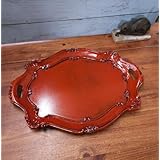 山中漆器 嘉匠菴 古代根来塗 トレイ お盆 小判盆 木製 レリーフ 朱塗