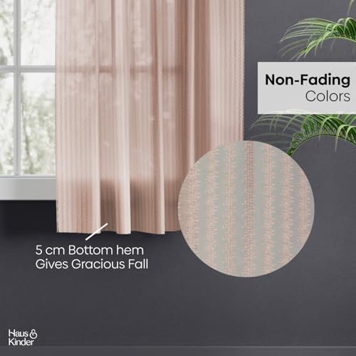 Image of haus & kinder Jacquard Sheer Window Curtains 5 Feet Long Pack of 2 Window Curtains, 5 Feet Curtains for Window, (Abstract Geometric Design, Desset Blush Ice Blue, 114x152cm)