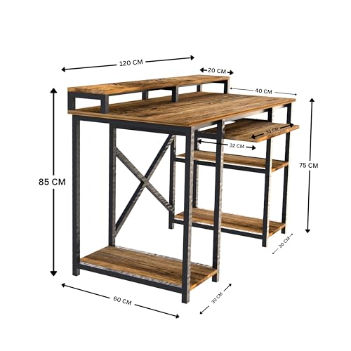 Image of Klaxon Computer Desk for Home Office with Keyboard Tray and Monitor Stand - 120 cm Workstation Table for Gaming, Study and Work, Engineered Wood and Metal Frame, Fd & Black, DIY Installation
