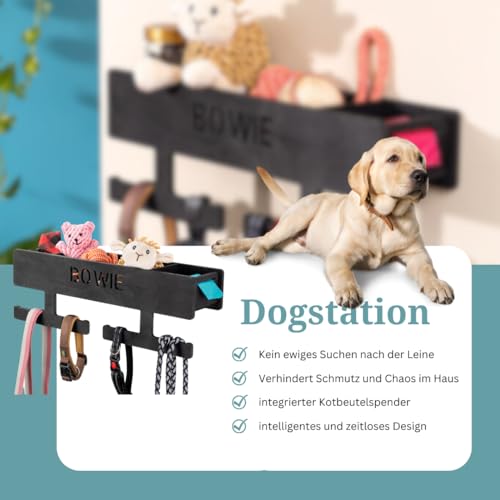 INEXTERIOR Hundegarderobe XL - Leinenhalter mit großer Ablage - Hundezubehör - DOGS - aus Birkenholz - personalisierbar - Made in Germany