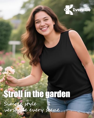 4 Pack Women's Cotton Plus Size Tank Tops, Scoop Neck Sleeveless Shirts Casual Summer Ladies Basic T-Shirts Tee3