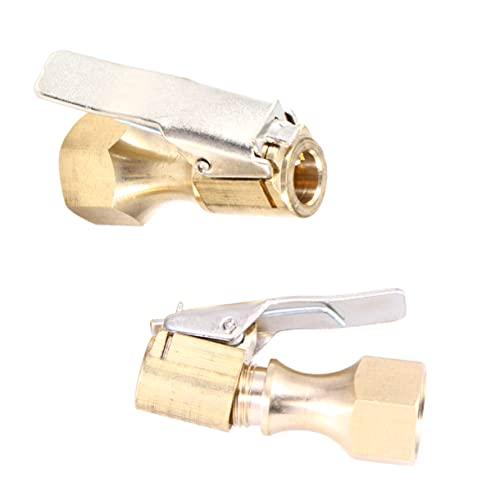 HEALLILY Lock-on Air Chuck with Clip for Tire Inflator Heavy-Duty Brass Construction Straight Open Air Flow Design Compatible with Standard Npt for Cars and Trucks Tire Inflation