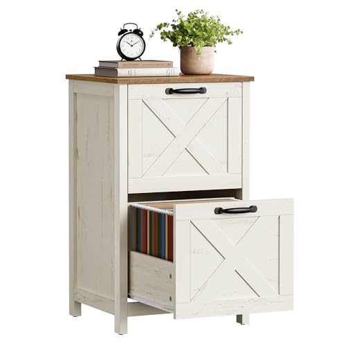 VASAGLE File Cabinet 2-Drawer Filing Cabinet for Home Office Modern Farmhouse Adjustable Hanging Rail for A4 Letter Files Printer Stand Study Bedroom Rustic White and Honey Brown UOFC086WJ02S